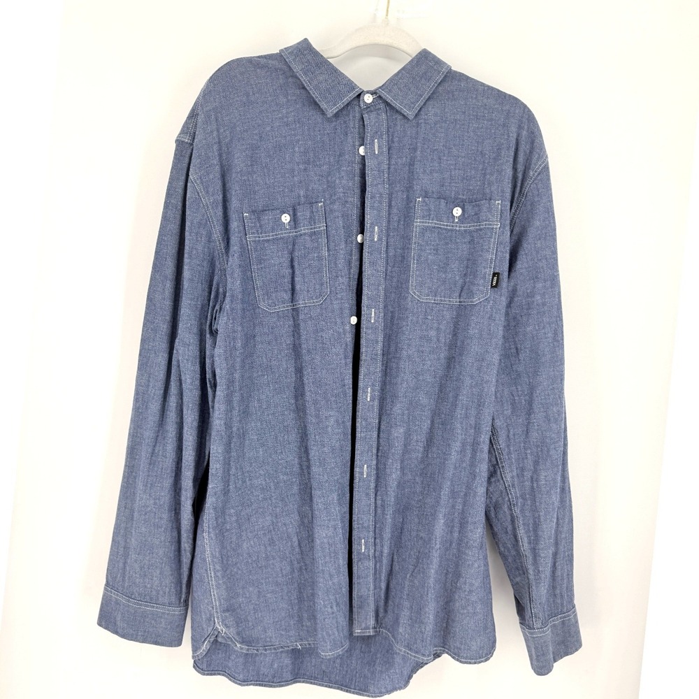 Vans Mens Skater Y2k Denim Chambray Long Sleeve Button Down Shirt XXL 90s Indie